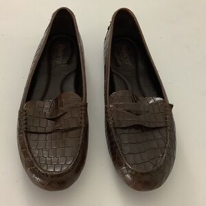 Born Brown Leather Crocodile Print Slip on Loafer Driving Shoes Casual Flats